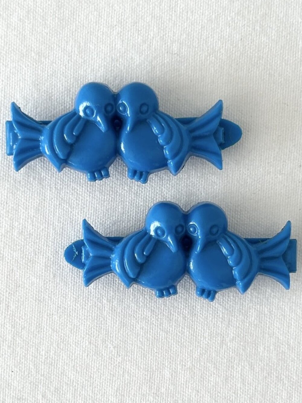 Set of 2 Vintage GOODY Snap Tight Lovebird Barrettes Blue Bird Retro Hair Clips